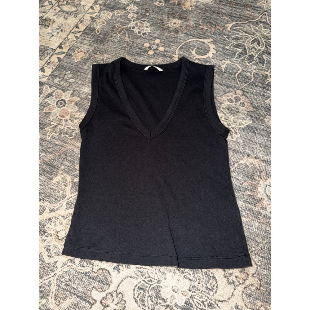 Zara Black V-neck Plunge Cotton Tank Top